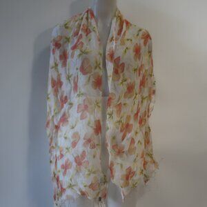 NWT Womens Fleurs Oversized Beige, Pink, Green Floral Silk Scarf